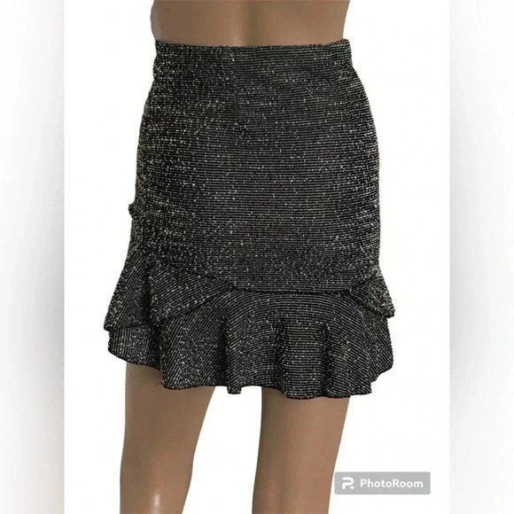 Asos Design Tweed Black&White Pull On Speckle Ruffle Skirt - Picture 6 of 7